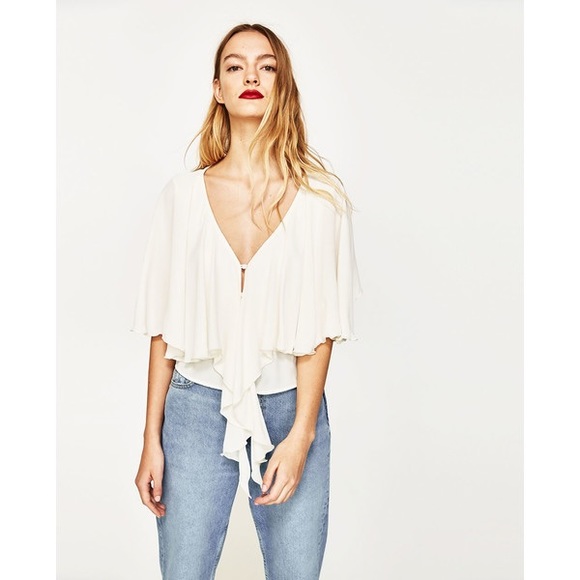 ZARA Blouse with Loose Sleeves and Front Hanging Detail - Picture 2 of 6